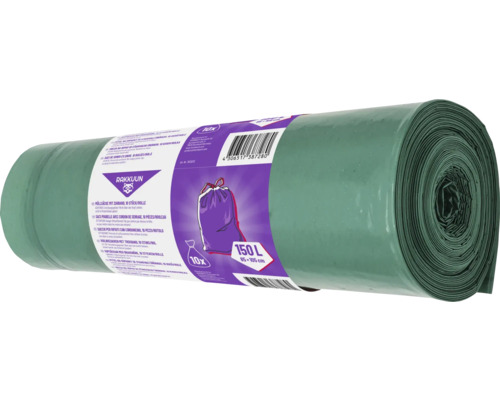 Rouleau de sacs poubelles avec cordon de serrage, 10 pièces, 150 litres