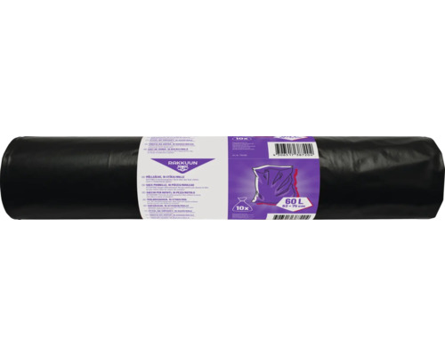 Sacs poubelle RAKKUUN 60 l noir 10 pièces Sacs poubelles rouleau de dix pièces, capacité de 60 litres
