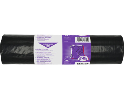 Sacs poubelle RAKKUUN 240 l noir 5 pièces Rouleau de sacs poubelles, 5 pièces, 240 litres