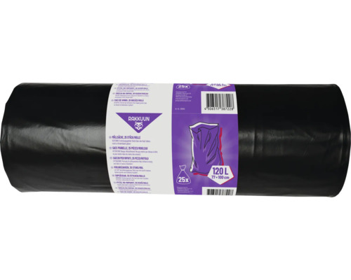 Sacs poubelle RAKKUUN 90-120 l noir 25 pièces Rouleau de sacs poubelles, 25 pièces, 120 litres
