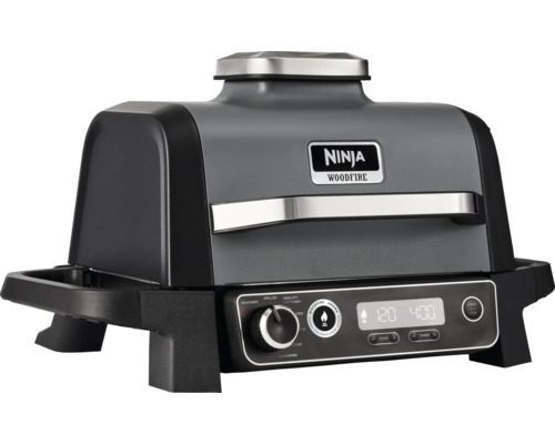 Barbecue électrique friteuse à air chaud Airfryer fumoir boîte de fumage Ninja Woodfire Outdoor, 6 fonctions de cuisson, 2,4 kW modèle OG701 y compris couvercle et brosse Barbecue électrique Ninja Woodfire