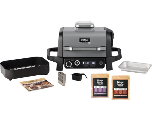 Ninja Woodfire Elektrogrill mit Zubehör wie Auffangschale und Pellets
