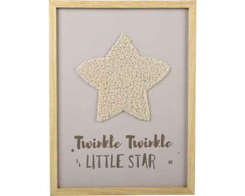 Gerahmtes Bild flauschiger Stern 30x40 cm Dekoratives Bild mit Holzrahmen, Sternmotiv und dem Schriftzug Twinkle Twinkle Little Star