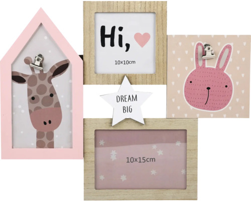 Bilderrahmen Collage Dream big rosa 39x31 cm 2 Fotos 10x10 cm 10x15 cm Fotorahmen Collage mit Tiermotiven