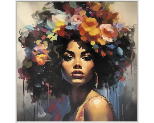 Peinture d''une femme avec des fleurs dans les cheveux