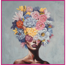 Peinture d''une femme avec une coiffe de fleurs