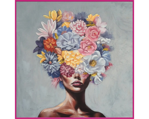 Peinture d''une femme avec une coiffe de fleurs