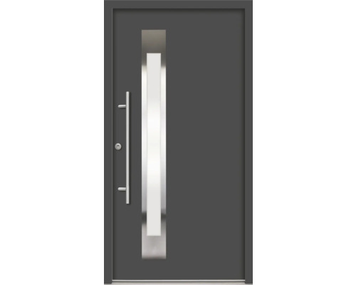 Porte d''entrée moderne avec poignée en acier inoxydable et ouverture de lumière