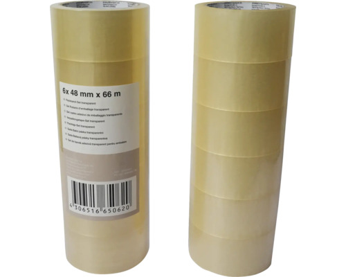 Set mit sechs transparenten Paketbändern, jeweils 48 Millimeter x 66 Meter