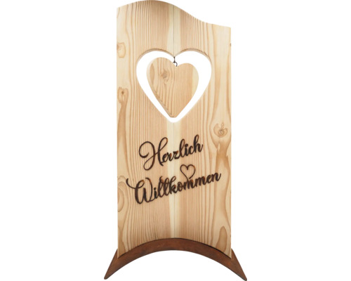 Object décoratif Badeko panneau en mélèze Willkommen bois sur acier 35 x 18 x 72 cm marron Panneau décoratif en bois avec un cœur et l''inscription Bienvenue