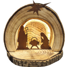 Weihnachtskrippe aus Holz mit Figuren und Stern