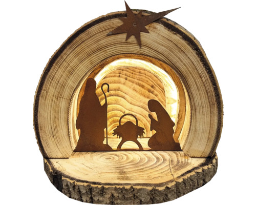 Weihnachtsdekoration Krippe Noah inkl. LED Badeko Stahl Fichte 30 x 30 x 30 cm Weihnachtskrippe aus Holz mit Figuren und Stern
