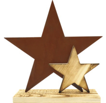 Figurine décorative étoile en métal et bois sur socle