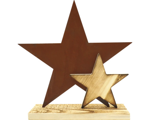 Décoration de Noël Badeko étoile double Maria acier sur épicéa 27 x 3 x 30 cm Figurine décorative étoile en métal et bois sur socle
