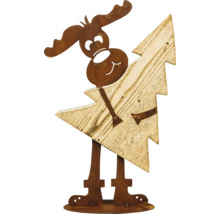 Dekorative Elchfigur aus Metall und Holz mit Weihnachtsbaum