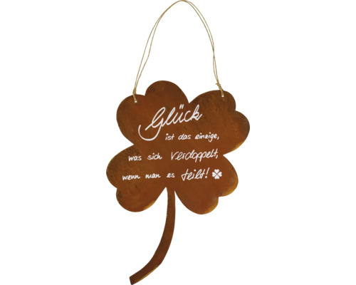 Dekoanhänger Badeko Schild Kleeblatt Stahl rost Dekorativer Kleeblatt Anhänger mit der Aufschrift Glück ist das Einzige, was sich verdoppelt, wenn man es teilt.