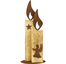 Bougies décoratives en bois et métal avec motif étoile et ange