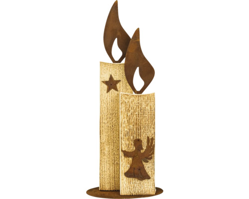Décoration de Noël Bougie Johann Badeko acier bois 30 x 3 x 54 cm Bougies décoratives en bois et métal avec motif étoile et ange