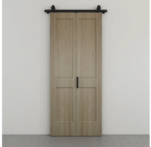 Porte coulissante double en bois avec ferrures
