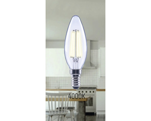 Kerzenlampe mit E14-Sockel und 4000 Kelvin Lichtfarbe