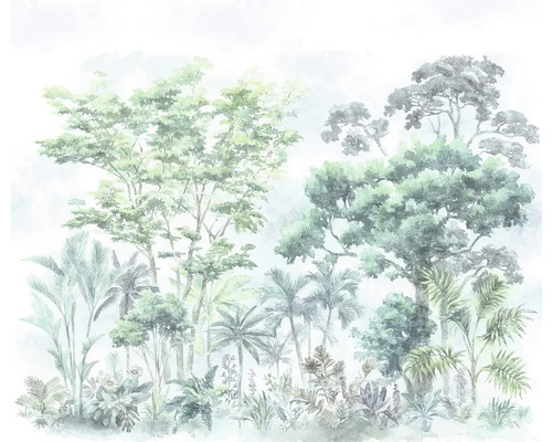 Illustration eines tropischen Waldes mit verschiedenen Bäumen und Pflanzen