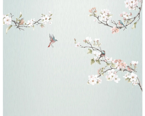 Papier peint avec motif d'oiseaux et de fleurs