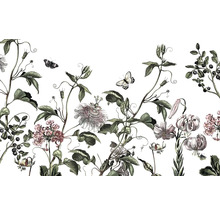 Papier peint à motif floral et papillons