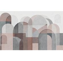 Peinture murale abstraite avec des arcs et des formes géométriques