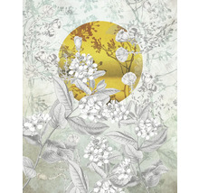 Illustration von Blättern und Blüten vor einem Kreis