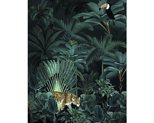 Tapete mit Dschungelmotiv, einschließlich Leopard und Tukan