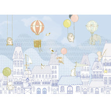 Image murale avec maisons, animaux et montgolfières