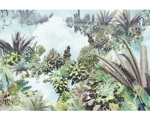 Papier peint panoramique intissé XXL4-1025 Tropical Heaven 4 pces 368 x 248 cm Papier peint photo avec motif jungle et vue sur le ciel
