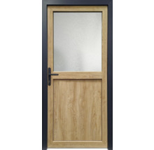 Porte avec décor bois et insert en verre