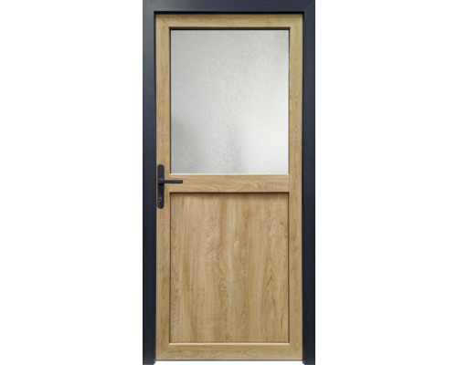 Porte avec décor bois et insert en verre