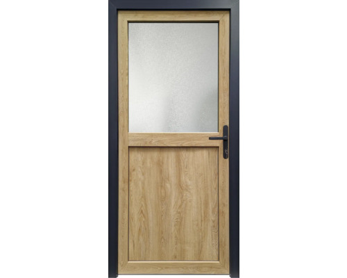 Porte en bois avec insert en verre et poignée