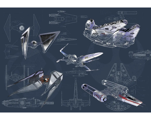 Papier peint panoramique intissé DX8-077 Disney Edition 4 Star Wars Blueprint Dark 8 pces 400 x 280 cm Illustration des conceptions de vaisseaux spatiaux Star Wars