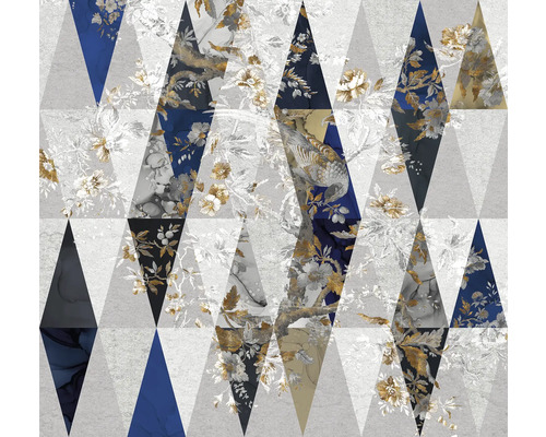 Motif géométrique de papier peint avec des motifs floraux et d'oiseaux