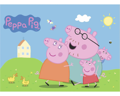 Illustration der Peppa Pig Familie in einer Landschaft