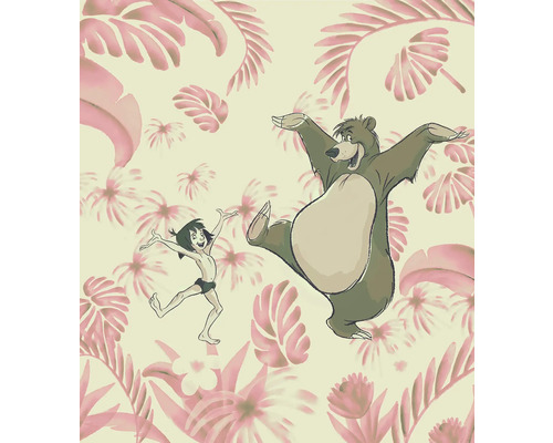 Papier peint panoramique intissé DX5-010 Disney Edition 4 Dance the Jungle 5 pces 250 x 280 cm Illustration de Mowgli et Baloo devant un fond floral