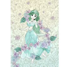 Illustration d'une figure féminine avec un motif floral en arrière-plan.