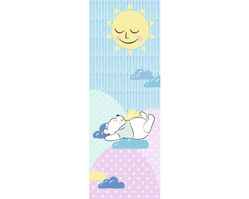 Papier peint panoramique intissé DX2-083 Disney Edition 4 Winnie l'Ourson Take a Nap 2 pces 100 x 280 cm Illustration d'un ours endormi sur des nuages sous un soleil souriant
