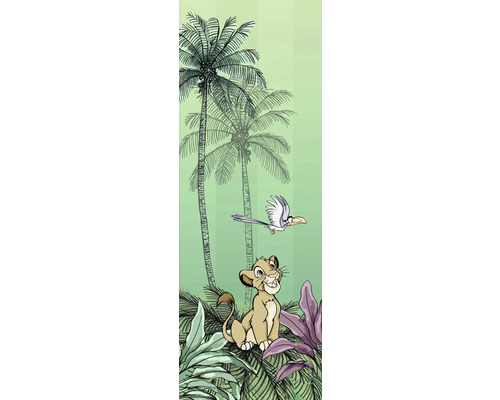 Papier peint panoramique intissé DX2-019 Disney Edition 4 Jungle Simba 2 pces 100 x 280 cm Illustration d'un lionceau avec des palmiers et un oiseau