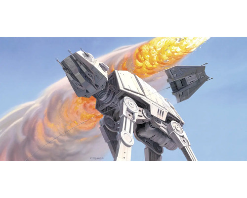 Illustration d'un marcheur de combat AT-AT avec un vaisseau spatial en arrière-plan