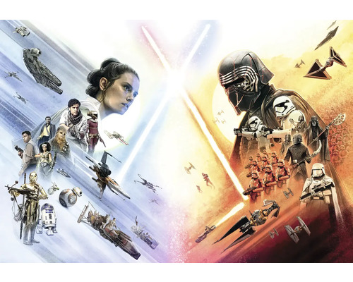 Papier peint panoramique papier 8-4114 Disney Edition 4 Star Wars EP9 Movie Poster Wide 8 pces 368 x 254 cm Affiche du film Star Wars : L'Ascension de Skywalker avec Rey, Kylo Ren et des vaisseaux spatiaux