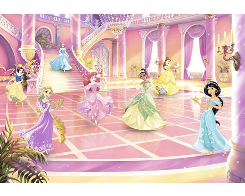 Papier peint panoramique papier 8-4107 Disney Edition 4 Princess Fête de paillettes 8 pces 368 x 254 cm Illustration avec plusieurs princesses Disney dans une salle de bal