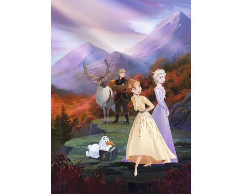 Papier peint panoramique papier 4-4105 Disney Edition 4 La Reine des neiges spring is coming 4 pces 184 x 254 cm Illustration des personnages de La Reine des neiges dans un paysage forestier