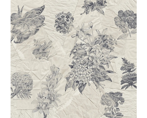 Papier peint panoramique intissé R4-045 Botanical Papers 4 pces 400 x 280 cm Illustration de différents motifs floraux sur des morceaux de papier