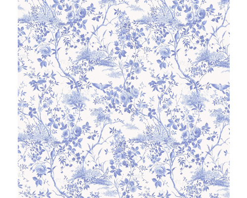 Papier peint avec motif floral de roses, feuilles et oiseaux