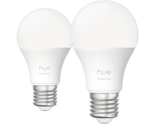 Philips Hue Lampen White & Color RGBW dimmbar Essential 2x E27/8W(60W) 806 lm 2200- 6500 K 2 Stück Zwei Hue Essential Leuchtmittel mit E27 Fassung
