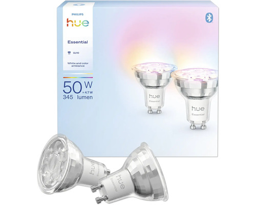 Lampe Philips Hue Essential GU10, ambiance blanche et couleur, 50 watts